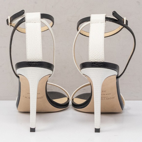 Jimmy Choo Minny 85 Black/White Leather Sandals Size 38 (8 US) - Picture 5 of 8